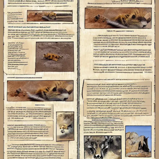 Prompt: Animal tracking guide, book page of animal tracks