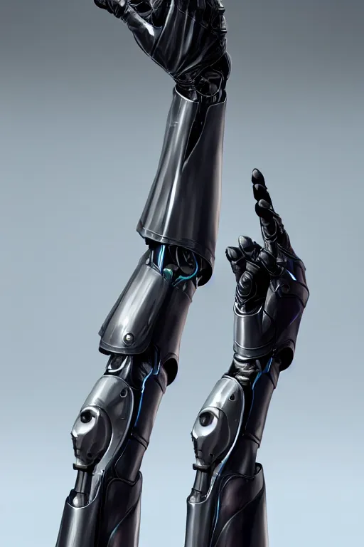 Image similar to a cyberpunk dark metallic arm prosthesis realistic proportions, electric, close look, anatomically correct hand and fingers, sci - fi, rpg, digital painting, artstation, concept art, smooth, 8 k frostbite 3 engine, ultra detailed