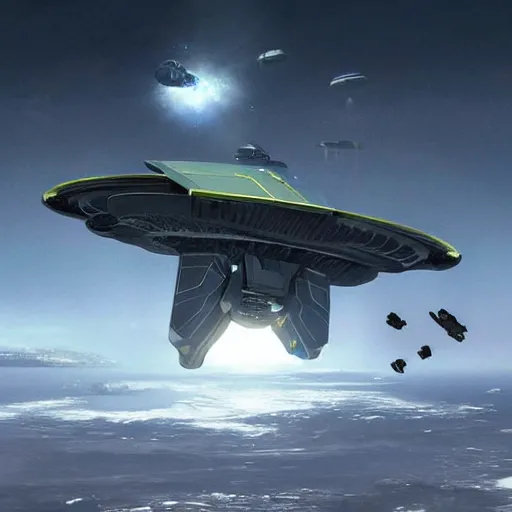 Image similar to epic photo, futuristic starship, halo, military, highly detailed