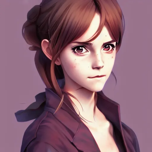 Image similar to anime portrait of emma watson as an anime girl by Stanley Artgerm Lau, WLOP, Rossdraws, James Jean, Andrei Riabovitchev, Marc Simonetti, and Sakimichan, trending on artstation