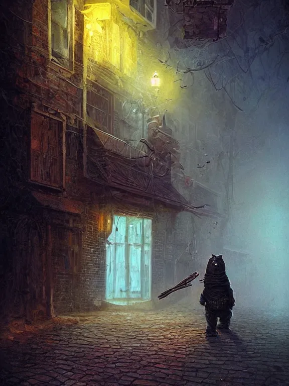 Image similar to A huge scary gummy bear killer is chasing me at night,dark street,alone,dim light,realistic,by Andrei Riabovitchev,Alex Horley,Heather Theurer,aaron horkey,Greg Rutkowski,trending on pinterest,full of color,cinematic,cinematic lighting