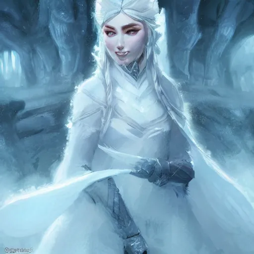 Image similar to cold portrait of a beautiful young ice queen wearing ice crown, epic fantasy style, in the style of Greg Rutkowski, hearthstone artwork