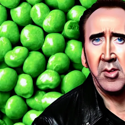 Image similar to nicolas cage screaming covered in peas