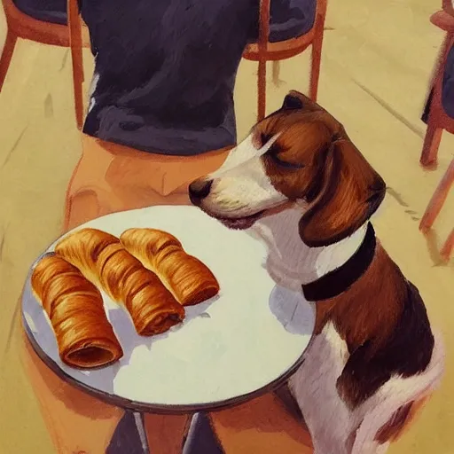 Image similar to dog eating croissants in paris, artstation