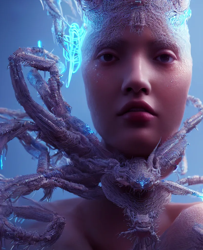 Prompt: goddess close-up portrait, giant spider queen, bioluminiscent, intricate artwork by Tooth Wu and wlop and beeple. octane render, trending on artstation, greg rutkowski very coherent symmetrical artwork. cinematic, hyper realism, high detail, octane render, 8k