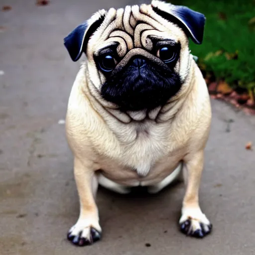 Image similar to the world's most ugliest pug, extreme amount of folds, mangled teeth