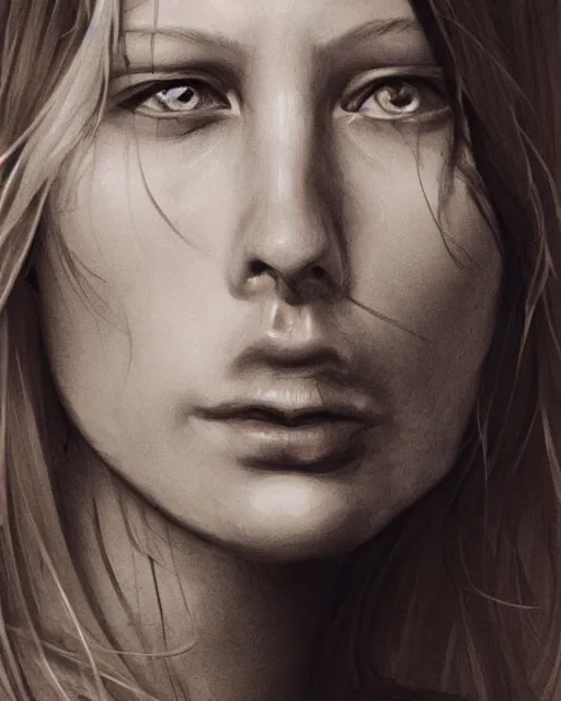 Image similar to charlotte de witte playing guittar, highly detailed face, close-up, female art, realistic, intricate, hyper detailed, artstation, concept art, smooth, sharp focus, ray tracing