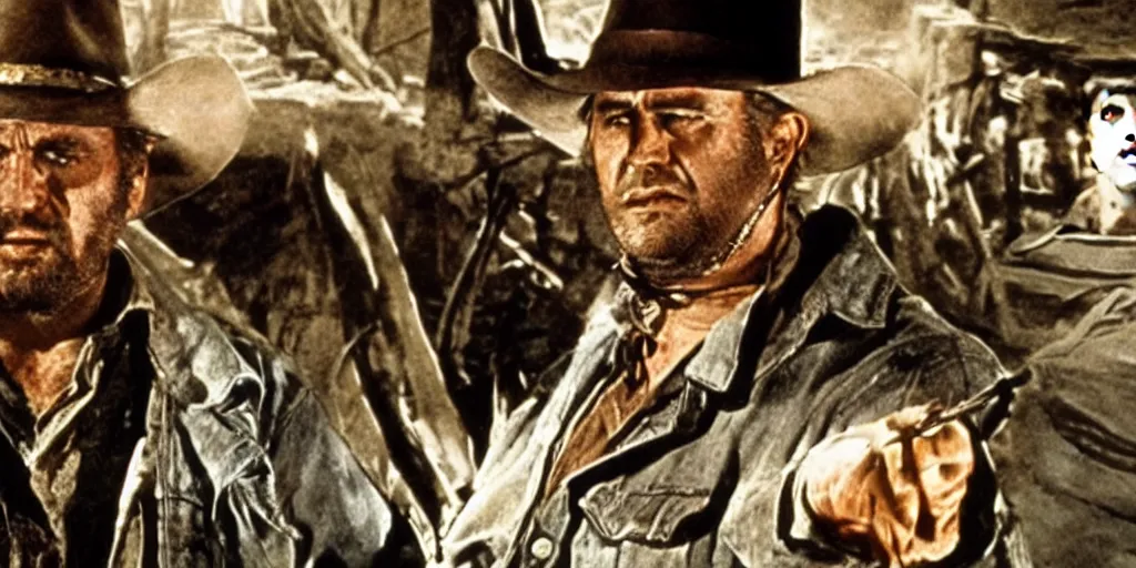 Prompt: a western film by Sergio Leone, with a car delorean