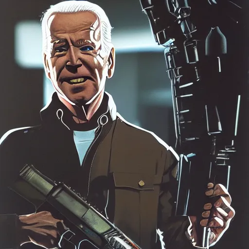 Prompt: joe biden as the terminator executing t-1000 Donald Trump with a shotgun, dramatic lighting, cinematic, establishing shot, extremly high detail, photorealistic, cinematic lighting, artstation, style by James Gurney