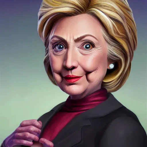 Image similar to Portrait of Hillary Clinton as Waluigi, fantasy, highly detailed, digital painting, artstation, concept art, sharp focus, illustration, art by Tony Sart and artgerm and randy vargas