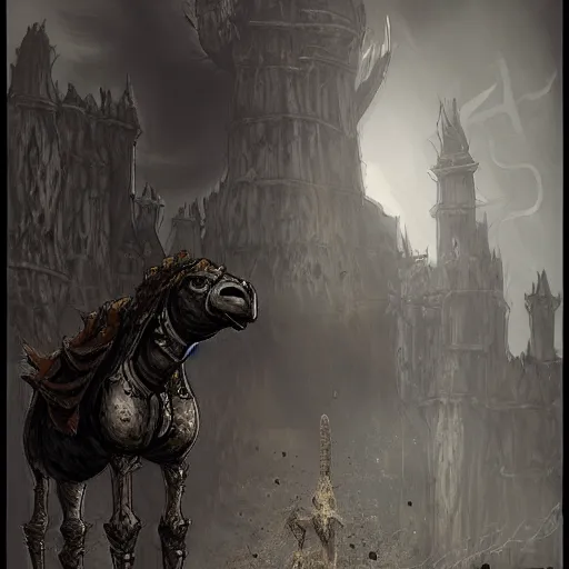 Prompt: camel as a dark souls boss by Francisco Rossi