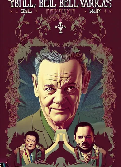 Image similar to poster artwork by Michael Whelan and Tomer Hanuka, Karol Bak of Bill Murray hosting the local beauty pageant, from scene from Twin Peaks, clean