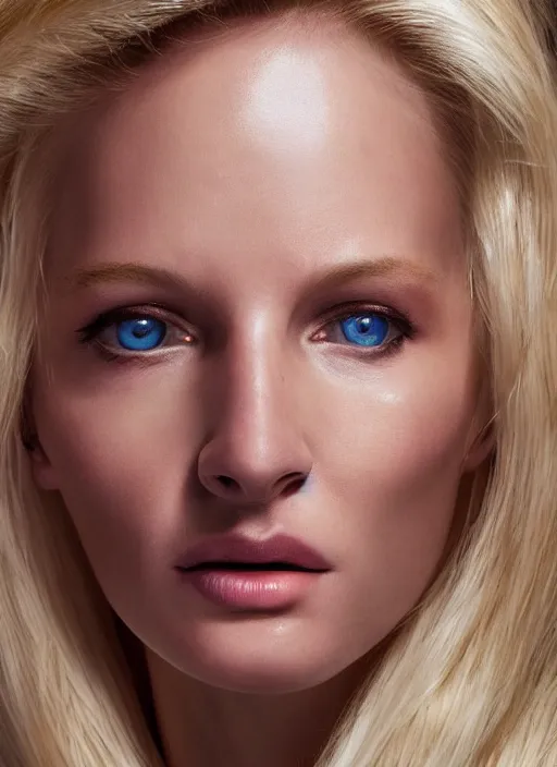 Image similar to closeup portrait of a beautiful blonde extraterrestrial woman, depth of field, zeiss lens, detailed, symmetrical, centered, fashion photoshoot, by Annie Leibovitz and Steve McCurry, David Lazar, Jimmy Nelsson, Breathtaking, 8k resolution, extremely detailed, beautiful, establishing shot, artistic, hyperrealistic, beautiful face, octane render