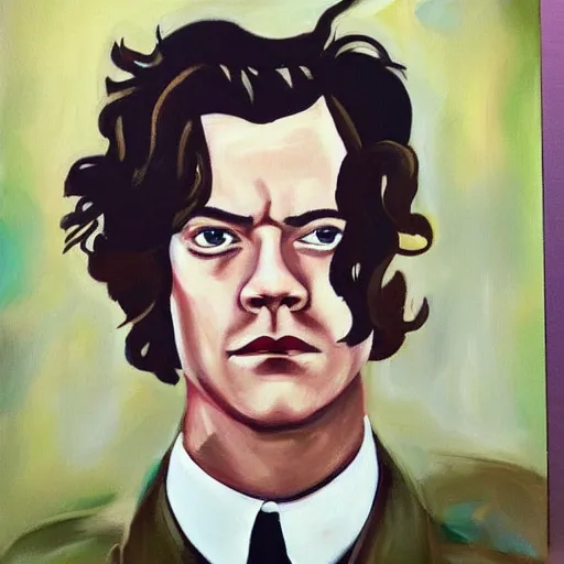 Prompt: Harry Styles Adolph Hitler fusion, oil on canvas