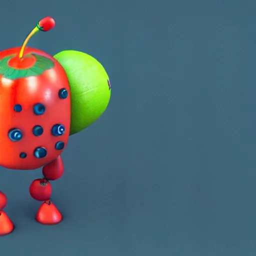 Image similar to fruit robot on colorful background, octane render, unreal render, hyperrealistic textures