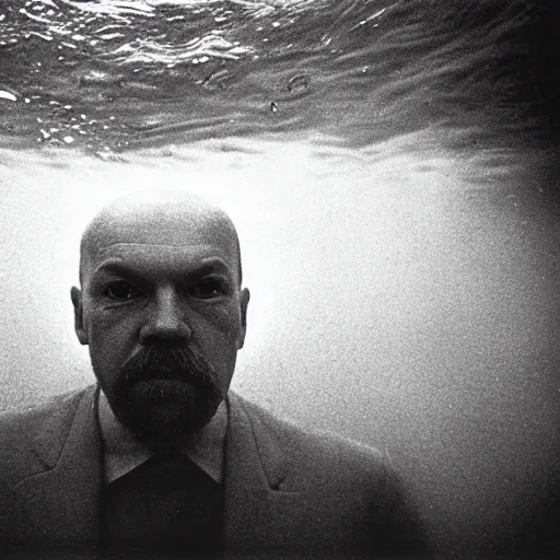 Prompt: Underwater close up portrait of Vladimir Lenin by Trent Parke, clean, detailed, Magnum photos