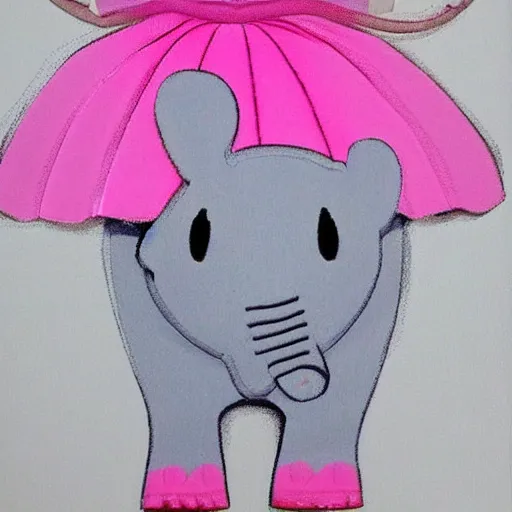 Prompt: pink elephant, the pink elephant is doing ballet, wearing a tutu