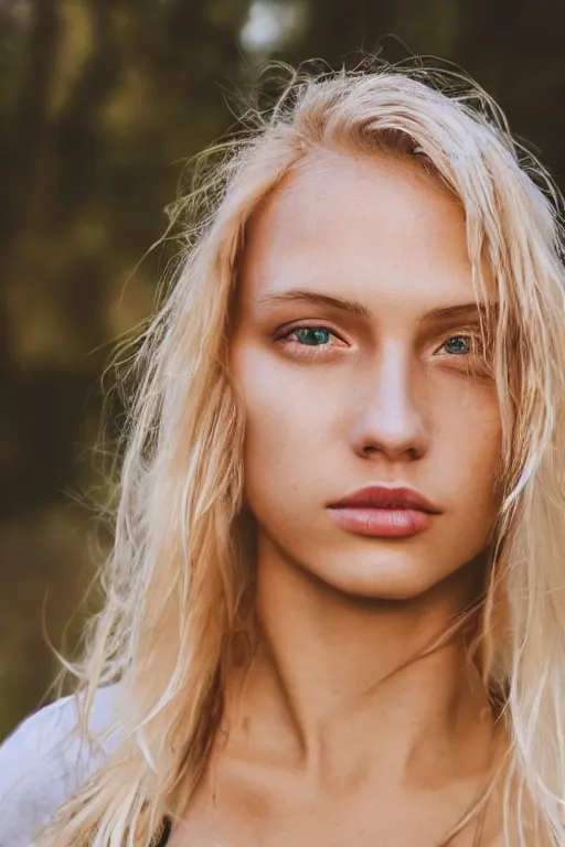 Prompt: head shot photo of a blonde female model in her twenties, hair wet, wearing a designer top, looking content, photo realistic, extreme detail skin, natural beauty, no filter, slr, golden hour, 4 k, high definition, selfie