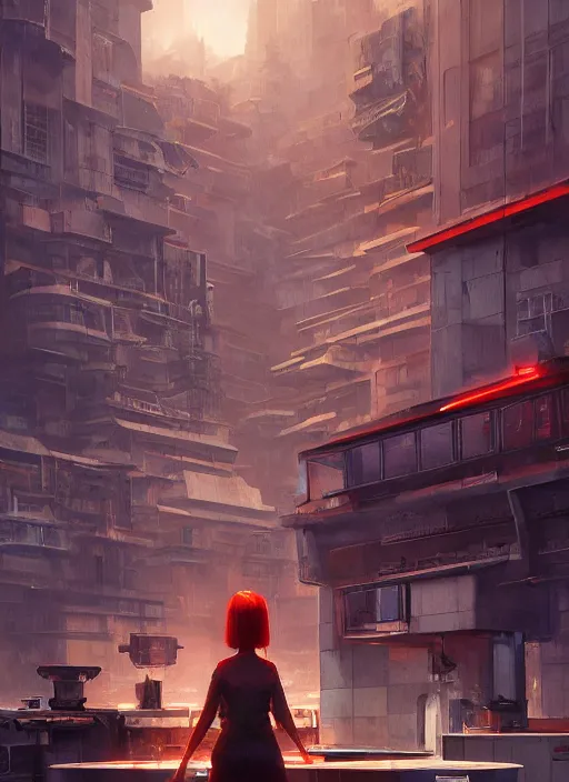 Image similar to futuristic city on the edge of steel kitchen sink red propaganda flags by ross tran, thierry doizon, craig mullins, ilya kuvshinov, artgerm, edward hopper, dan mumford, wlop, rutkovsky, carl spitzweg, moebius, unreal engine 5, lumen, nanite