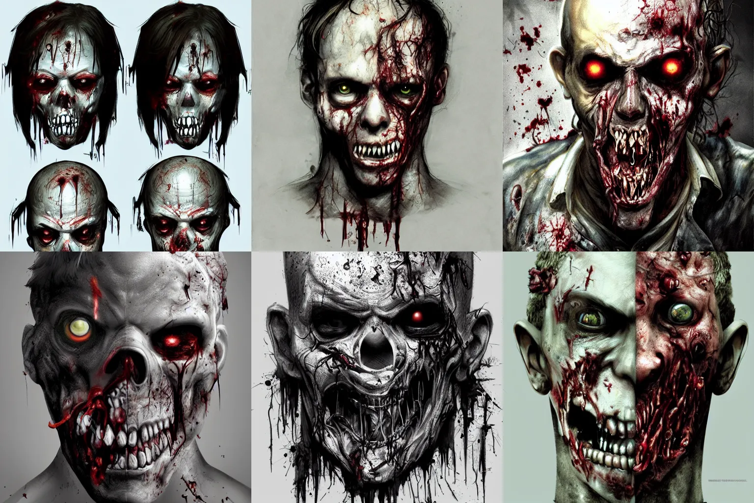 Prompt: Resident Evil head and shoulders zombie concept art, highly detailed, horror, scary, terrifying, horrific, hd 4k