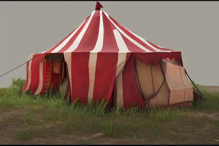 Image similar to 3d sculpt of a tattered circus tent, artstaton, League of Legends, red dead redemption2, overwatch, digital illustration