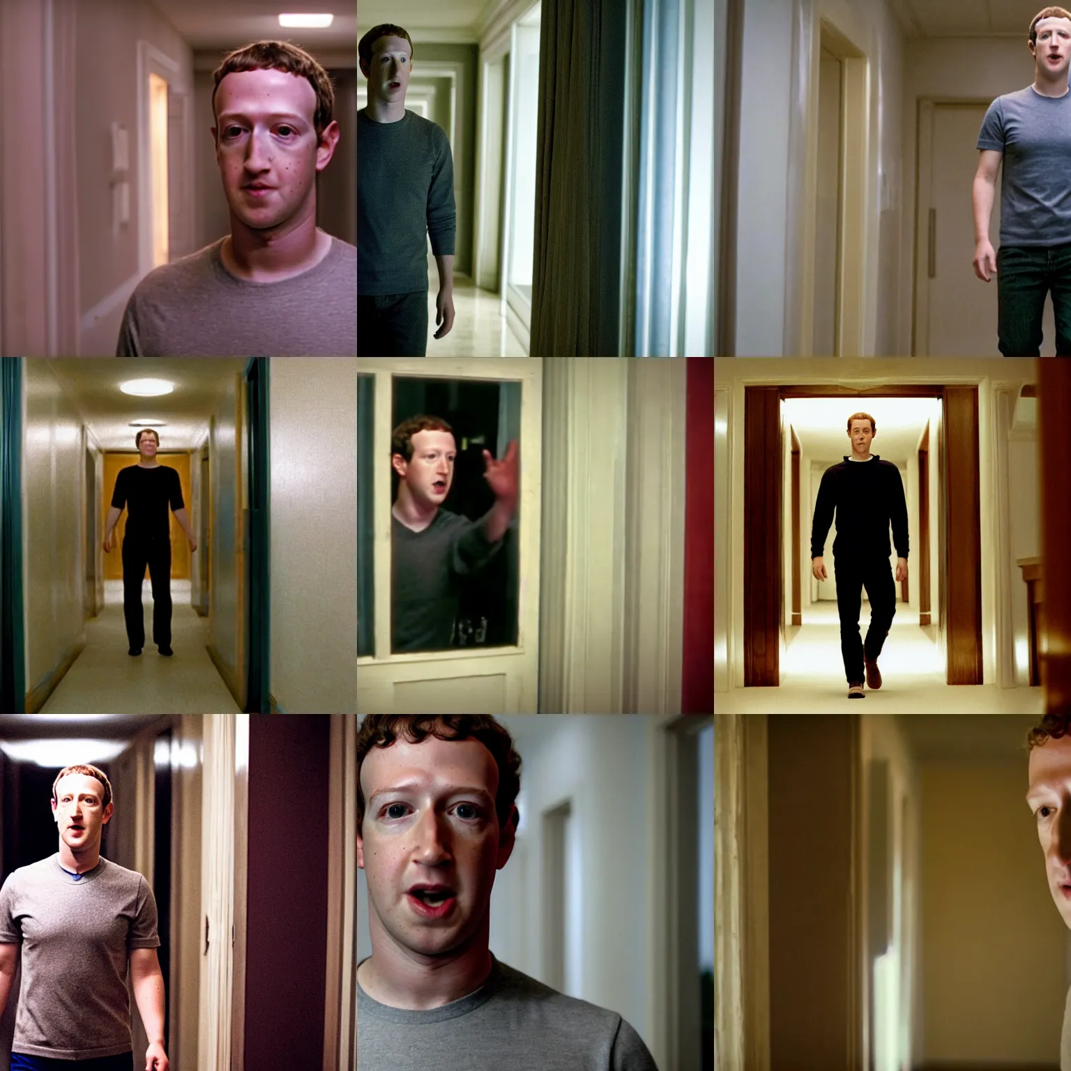 Prompt: Movie still of Mark Zuckerberg in The Shining