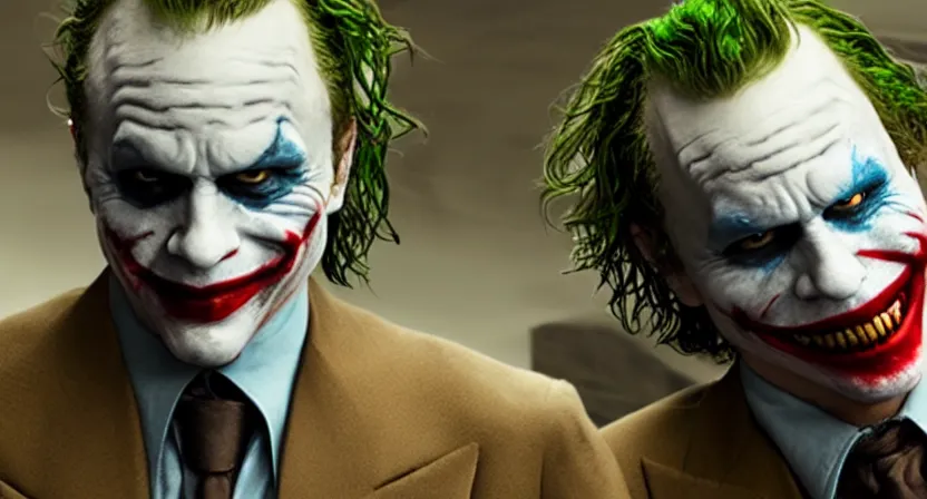 Image similar to heath ledger joker pixar villain 3 d movie screenshot