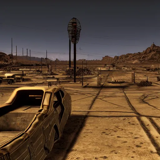 Prompt: the strip from fallout new vegas, 4 k, graphics overhaul, modded, unreal engine 5