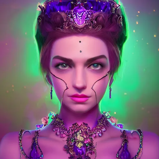 Image similar to portrait princess of amethyst, glowing, ornate and intricate purple jewelry, jaw dropping beauty, glowing background lighting, purple accent lighting, hyper detailed, fairy tale, 4 k octane render