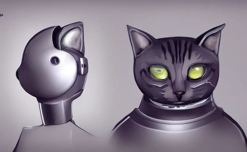 Prompt: a robot shaped like a cat, designed by Apple, concept art