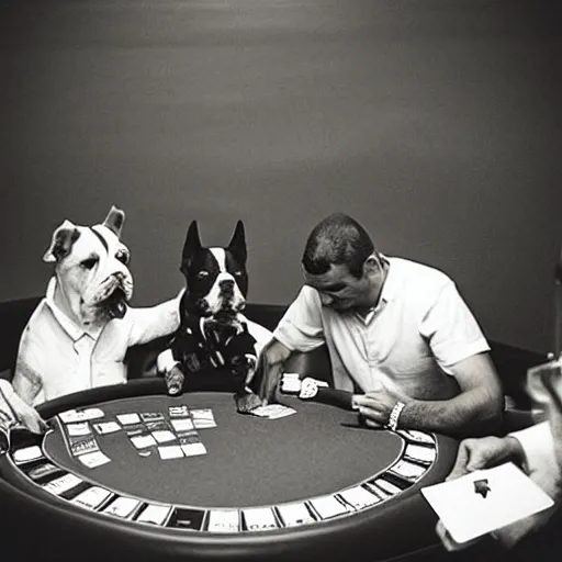 Prompt: “dogs playing poker in (Las Vegas), photograph 35mm”