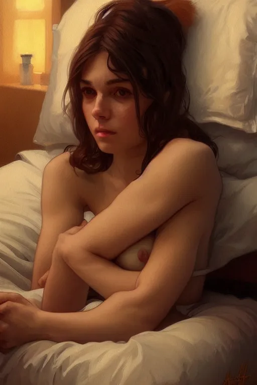 Image similar to groundhog drug addict lies on the bed, realistic portrait, highly detailed, digital painting, artstation, concept art, smooth, sharp focus, illustration, cinematic lighting, art by artgerm and greg rutkowski and alphonse mucha