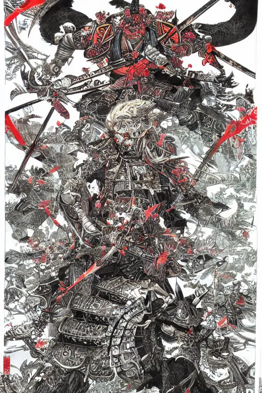 Image similar to hyper detailed illustration of samurai warfare by Yoshitaka Amano