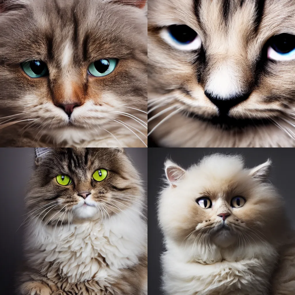 Prompt: the fluffiest cat in the entire world, studio photo, highly detailed, trending on 500px