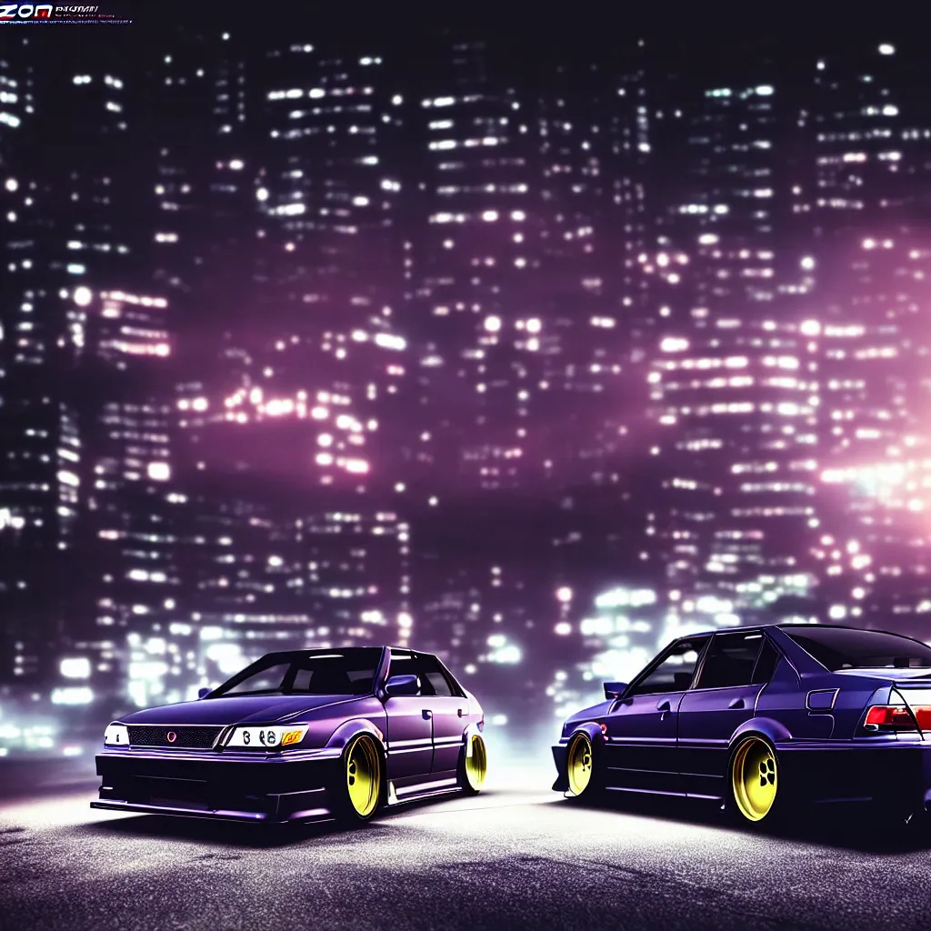 Image similar to zoom on car JZX100 twin turbo drift parked, Tokyo prefecture, Japanese architecture, city sunset mist lights, cinematic lighting, photorealistic, detailed alloy wheels, highly detailed, photoshoot