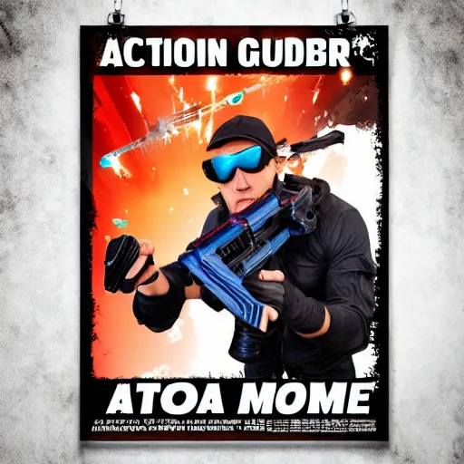 Prompt: Nerf or nothing, promotional art as an action movie poster