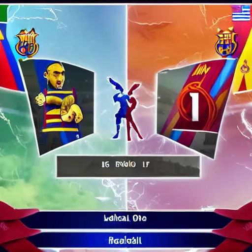 Image similar to barcelona vs real madrid in dota 2 style