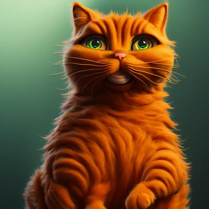 Image similar to portrait of Garfield the cat. intricate abstract. intricate artwork. by Tooth Wu, wlop, beeple, dan mumford. octane render, trending on artstation, greg rutkowski, very coherent symmetrical artwork. cinematic, hyper realism, high detail, octane render, 8k, iridescent accents, deep blacks