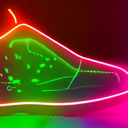 Image similar to a futuristic shoe with neon lights with alien like design 4 k