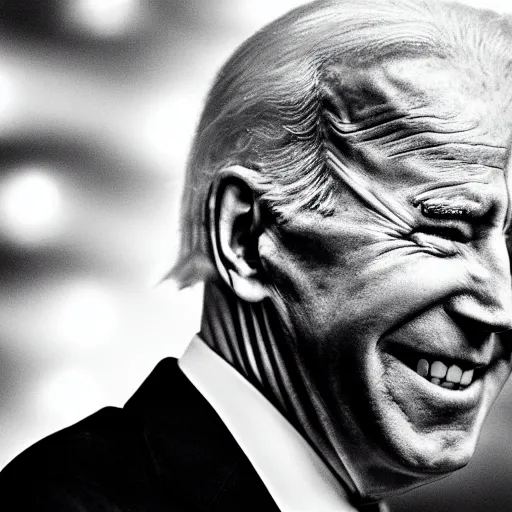 Image similar to ominous portrait of joe biden with glowing eyes, dramatic storm clouds, high contrast