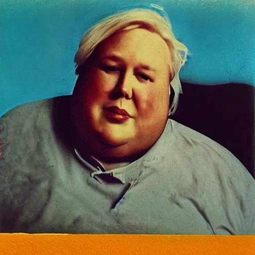 Prompt: color polaroid portrait of a fat man by andy warhol. holga