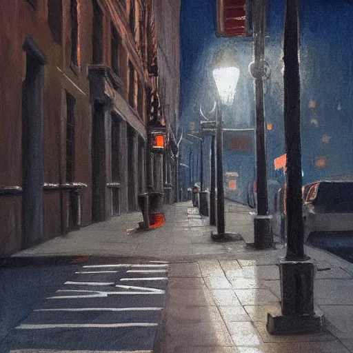 Prompt: nyc sidewalk, night, by michal sawtyruk