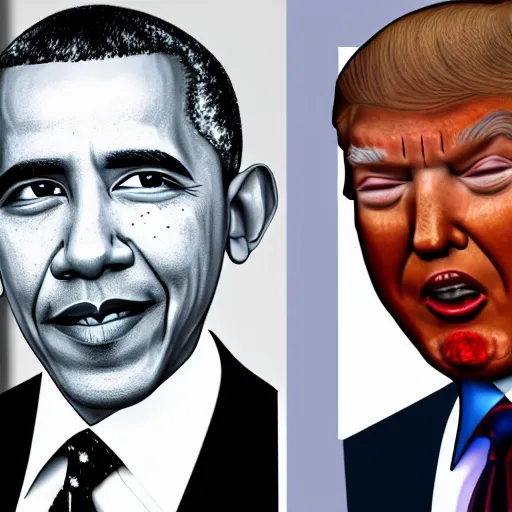 Prompt: portrait morph hybrid barack obama and donald trump