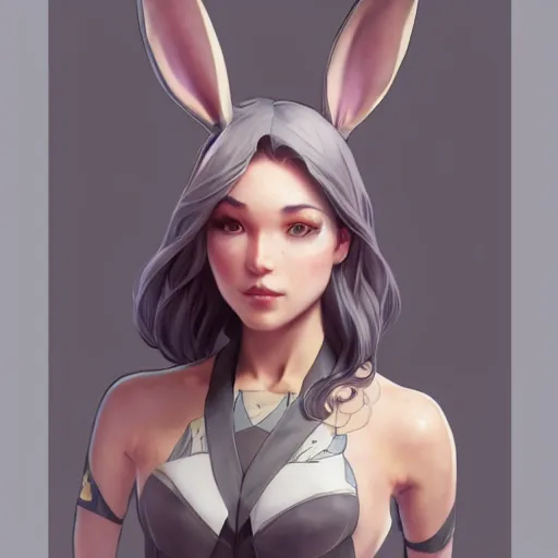 Image similar to sage ( valorant ), wearing a bunny suit, cg animation, riot entertainment, arcane, ponytail hair, realistic, character select portrait, by artgerm, greg rutkowski, alphonse mucha, 3 d, pixiv, full body