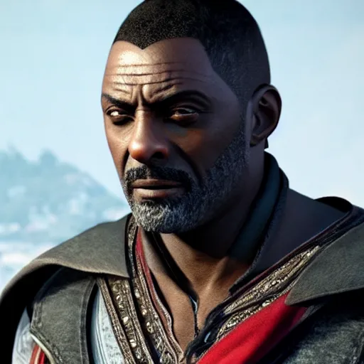 Prompt: Idris Elba as Ezio Auditore in Assassin's Creed, photorealistic 8k professional character concept