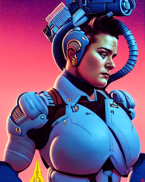 Image similar to zarya from overwatch, character portrait, portrait, close up, concept art, intricate details, highly detailed, vintage sci - fi poster, retro future, in the style of chris foss, rodger dean, moebius, michael whelan, and gustave dore