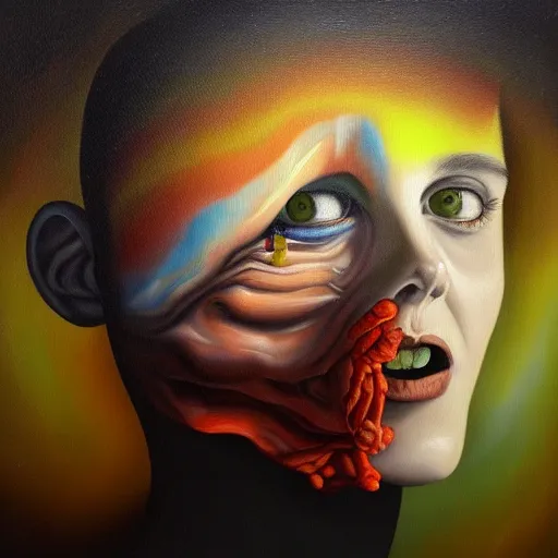 Image similar to fear psychosis in oil paint, surrealist highly detailed at, astral ethereal, trending on art station, masterpiece, emotional surrealism oil painting, help me please, darkness