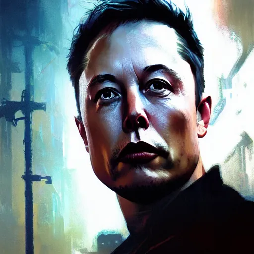 Image similar to elon musk, hyperrealistic portrait, bladerunner street, art of elysium by jeremy mann and alphonse mucha, fantasy art, photo realistic, dynamic lighting, artstation, poster, volumetric lighting, very detailed face, 4 k, award winning