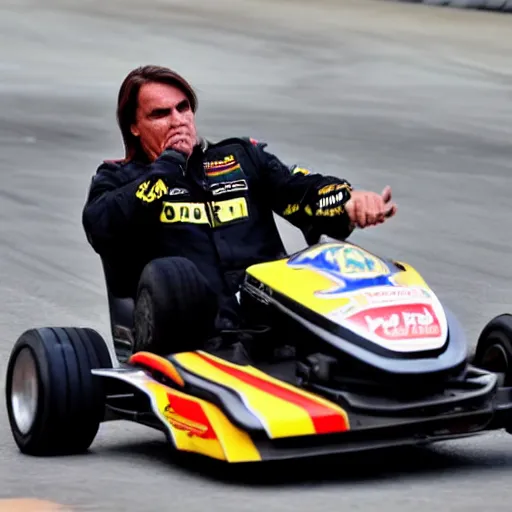 Image similar to jair bolsonaro racing a go kart in interlagos