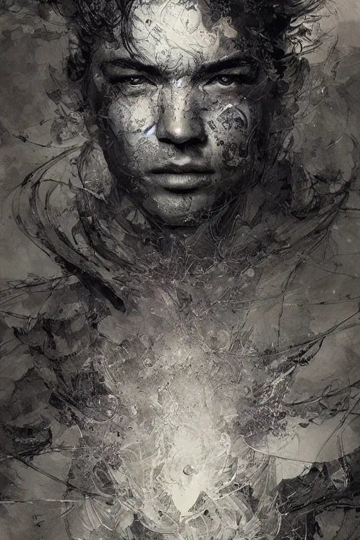 Prompt: portrait of a cosmos in human form, pen and ink, intricate line drawings, by craig mullins, ruan jia, kentaro miura, greg rutkowski